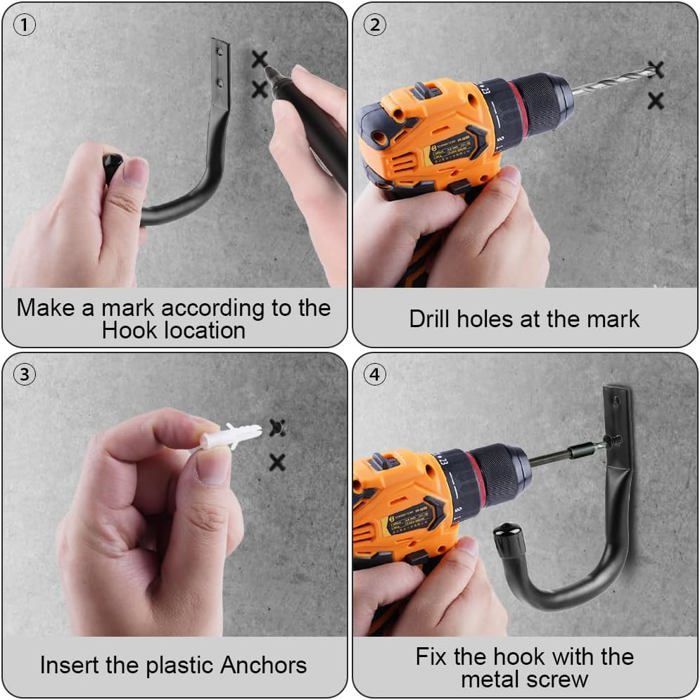 Juego de 6 ganchos para almacenamiento de escaleras de garaje, ganchos de pared para garaje, soporte de bicicleta de pared negro, ganchos de pared resistentes