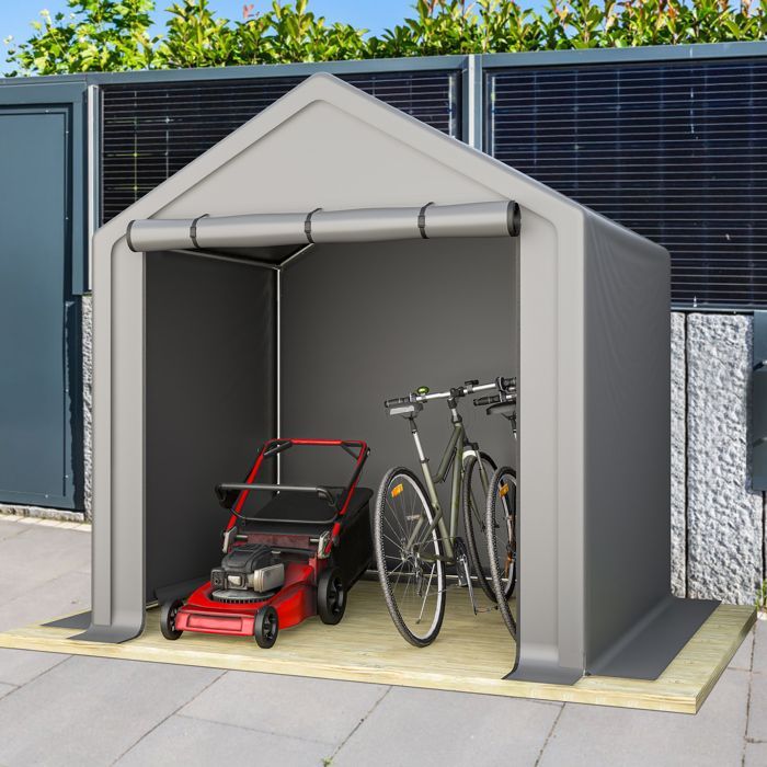 Garage per biciclette 190x170x200 cm, casetta da giardino/ripostiglio, struttura in acciaio zincato, telone in PE grigio scuro