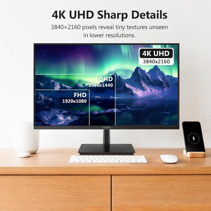 Monitor da gioco per PC Z-EDGE U27P4K da 27 pollici IPS 4K UHD (3840x2160), FreeSync, formato 16:9, 60Hz, 5ms, 2 porte HDMI 2.0 e 2 porte DisplayPort 1.4