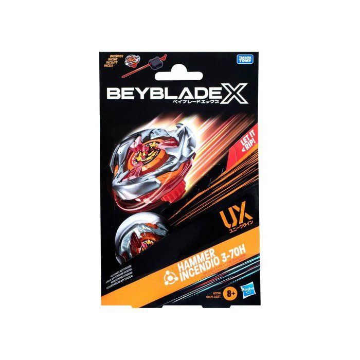 Set de trompo Beyblade X Hammer Incendio 3-70H - Trompo + Lanzador - Tipo Balance + 1 Tarjeta