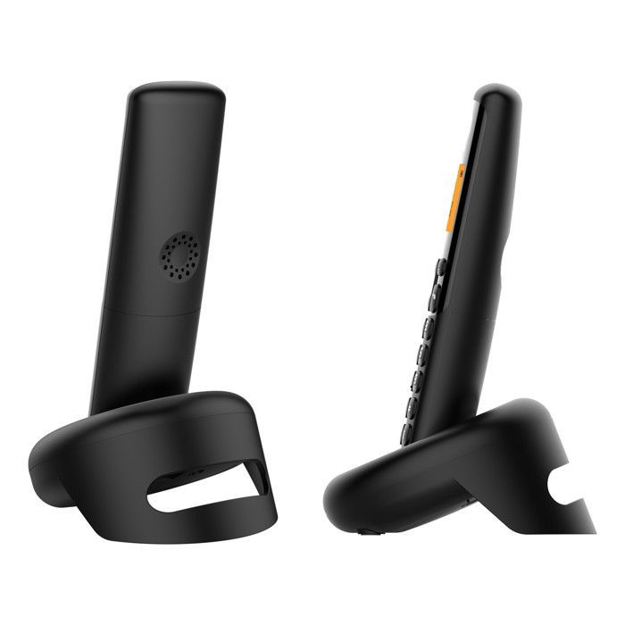 Alcatel E160 Duo Schwarzes schnurloses DECT-Telefon mit Anrufblockierung, großem orangefarbenem Display, einfach zu bedienen