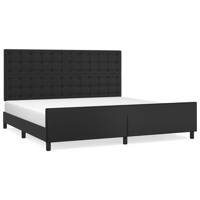 Elegante estructura de cama para adultos de 200 x 200 cm con cabecero, color negro, piel sintética, 51,4 kg.