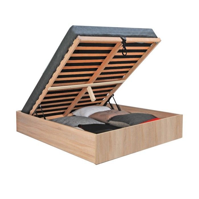 BILBAO opbergbed 140x190 cm + lattenbodem / Witgekalkte eiken afwerking