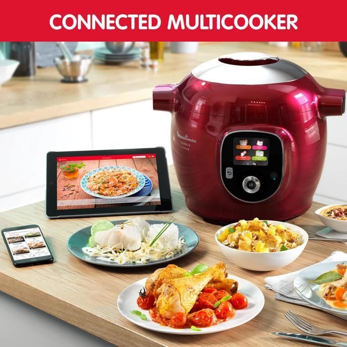 MOULINEX Cookeo + Connect, Electrical Pressure Cooker, 200 Built-In Recipes, Bluetooth Compatibility CE86F510
