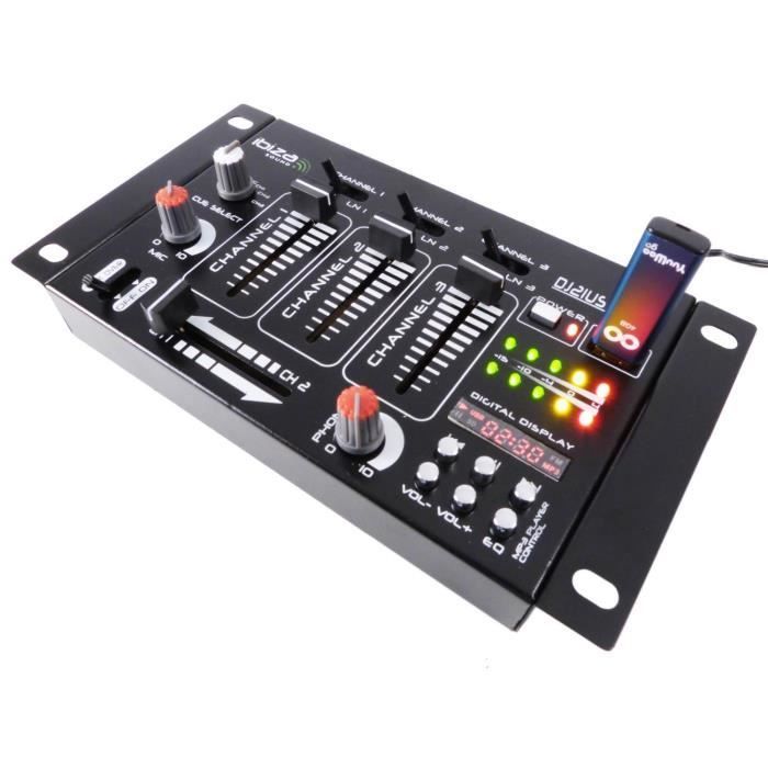 Mixer - suono Ibiza - cuffie da DJ - microfono nero - spettacolo di luci effetto UFO