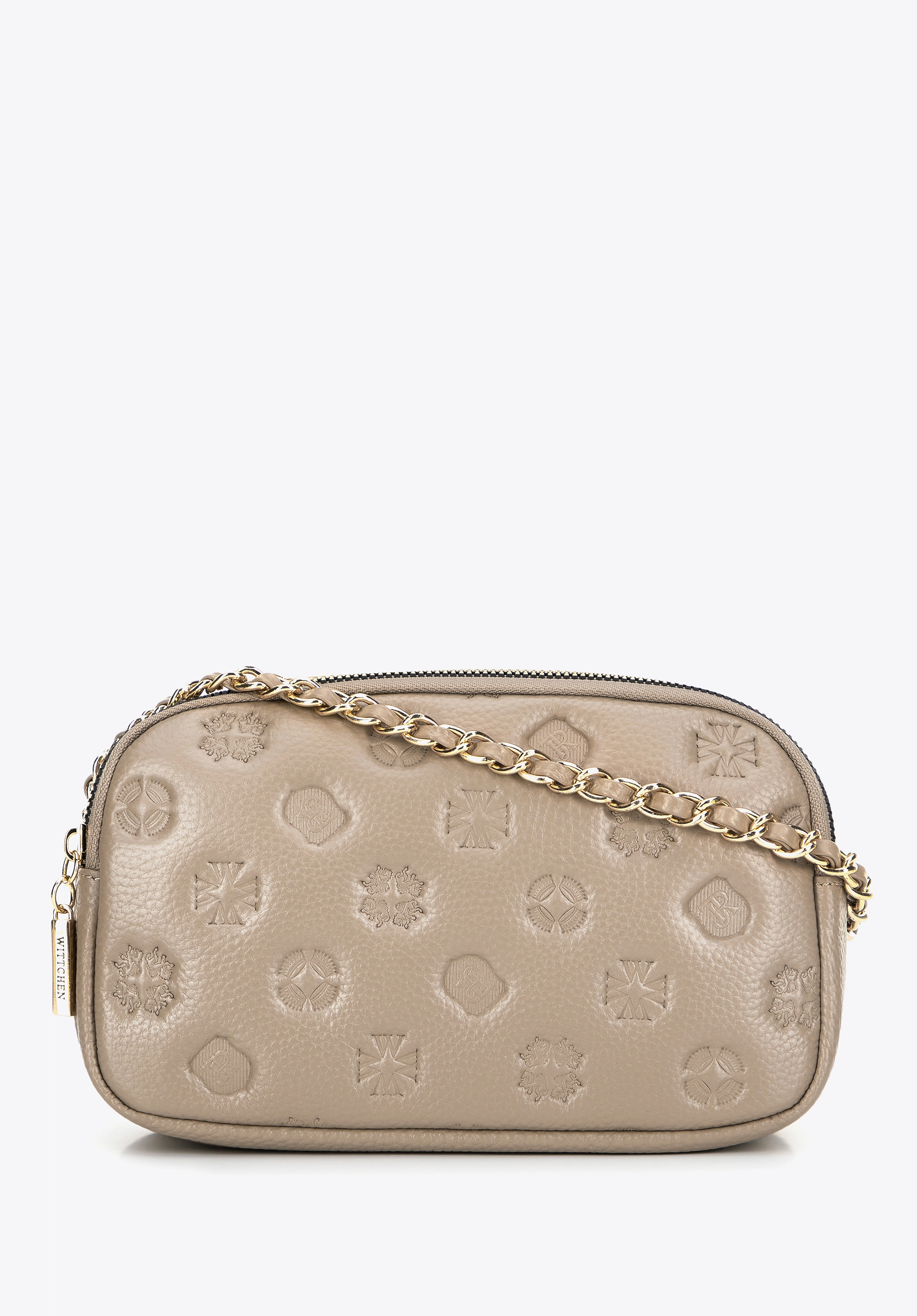 Damska crossbody ze skóry na łańcuszku beżowa
