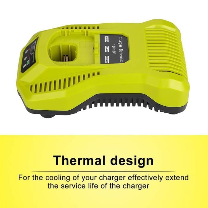 Carregador de baterias - Ryobi - P103 P107 P108 P117 - 12V-18V - Plugue UE - Proteção contra superaquecimento