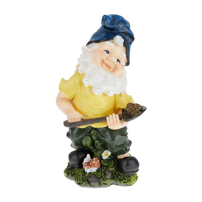 Gnomo de jardín Relaxdays con pala, resistente a la intemperie, 32 x 17 x 15 cm, figura decorativa, elfo, multicolor.