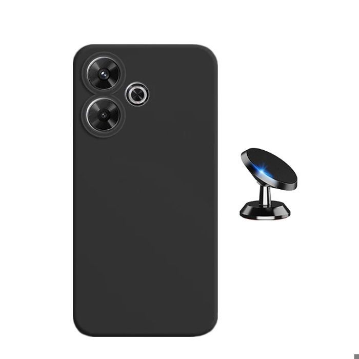 Kit de suporte magnético para carro + capa de silicone líquido para Xiaomi Redmi 13 5G - Preto