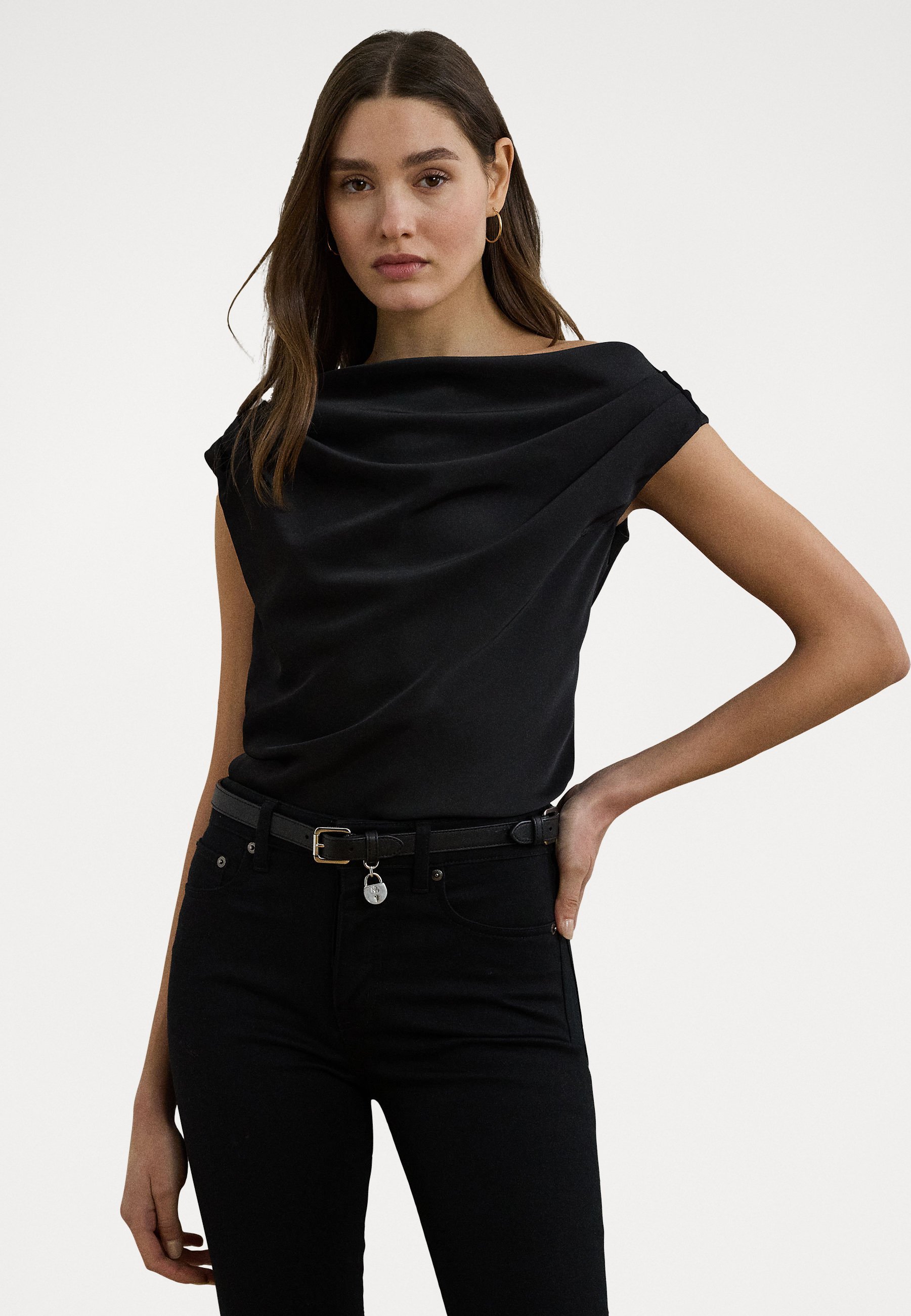 Lauren Ralph Lauren satijnen charmeuse blouse met blote schouders - Blouse - zwart