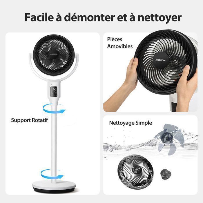 Ventilatore Aigostar per la circolazione dell'aria, 9 velocità, 24 W CC, oscillazione 3D, timer di 9 ore, silenzioso, da tavolo/scrivania.