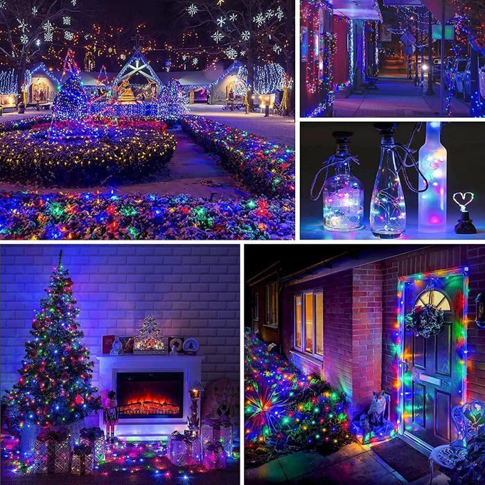 Set mit 2 farbenfrohen Solar-Lichterketten für den Außenbereich, 12 m, 120 LEDs, 8 Modi, wasserdichte Solar-Lichterketten