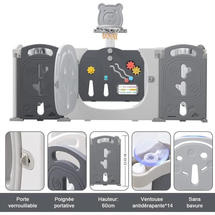 Parque infantil para bebés de 8+2 paneles, 113×113 cm, parque infantil modular de plástico, parque infantil con puerta y panel de actividades, parque infantil L