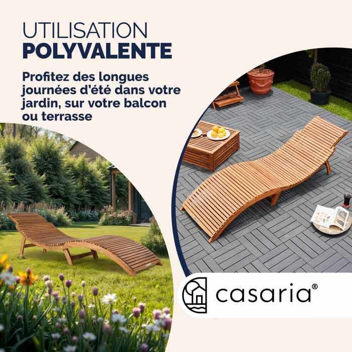 CASARIA® Chaise longue bois d'acacia certifié FSC® pliable valise ergonomique ajustable chaise longue de jardin en bois