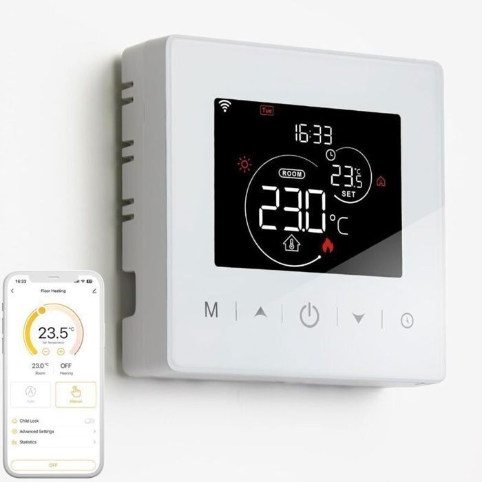 Thermostat Connecté WiFi,Thermostat Chaudiere Gaz a Pile,Thermostats 2 Fils,Thermostats d'ambiance programmable hebdomadaire