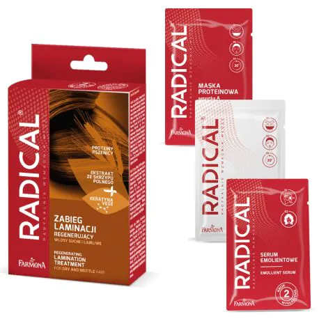 Radical Regenerujący zabieg laminacji włosów (Maska proteinowa 15ml +Booster keratynowy 15ml+ Serum