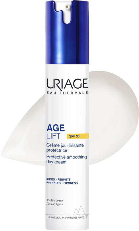 Creme de dia suavizante protetor Uriage Age Lift FPS 30 - Creme de cuidado diário contra rugas e manchas de pigmentação.