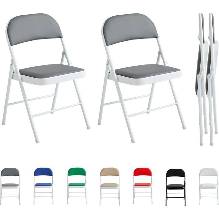 mcc direct Set of 2 folding faux leather chairs with metal frame and padded seat (grey)
