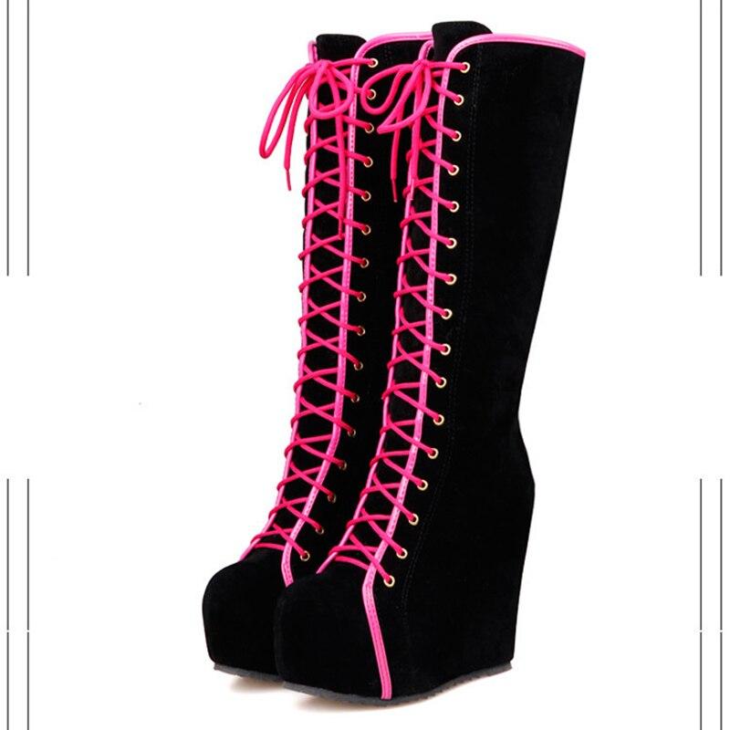 Botas Martin planas con cordones nuevos en el interior, zapatos de gamuza, botas altas de talla grande para mujer, botas de plataforma, botas inverno feminina NO.202