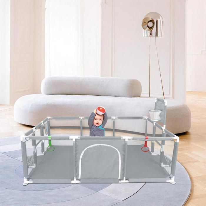 Parque infantil de 180x120 cm - MIPAN - Con balón de fútbol + balón de baloncesto + ventosa + anilla - Centro de actividades - Gris oscuro