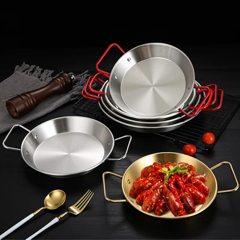 Poêle à paella espagnole de 20 à 30 cm avec poignée, en acier inoxydable durable, pour fruits de mer et apéritifs, poêles et casseroles antiadhésives.