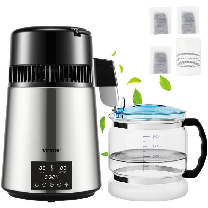 Destilador de agua de acero inoxidable - VEVOR - YMK40207 - 1 L/h 30-108 ℃ - 4 L - Plateado