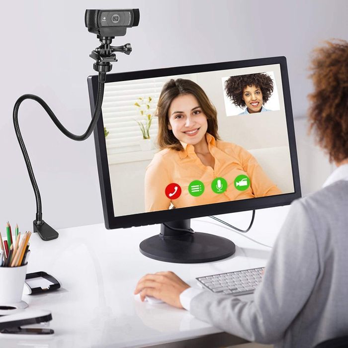 Webcam stand with phone holder, gooseneck desktop camera arm for Logitech C930e C930 C920 C922x webcams