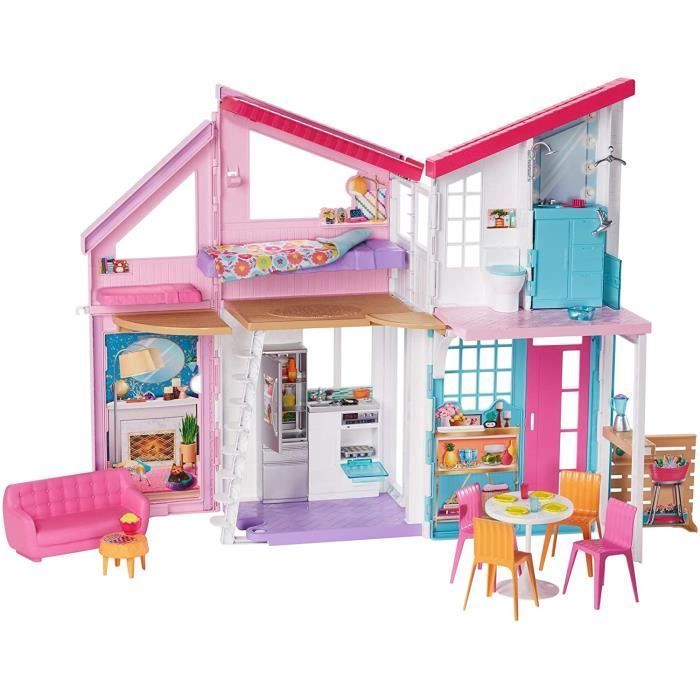 Casa de muñecas - Barbie - Casa Malibú - 2 pisos - 25 accesorios - 6 piezas