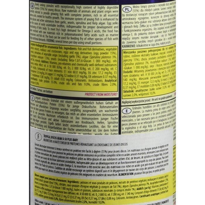 Mangime per pesci - TROPICALE - Discus Gran D-50 Plus - 250 ml - Alto contenuto proteico - Junior