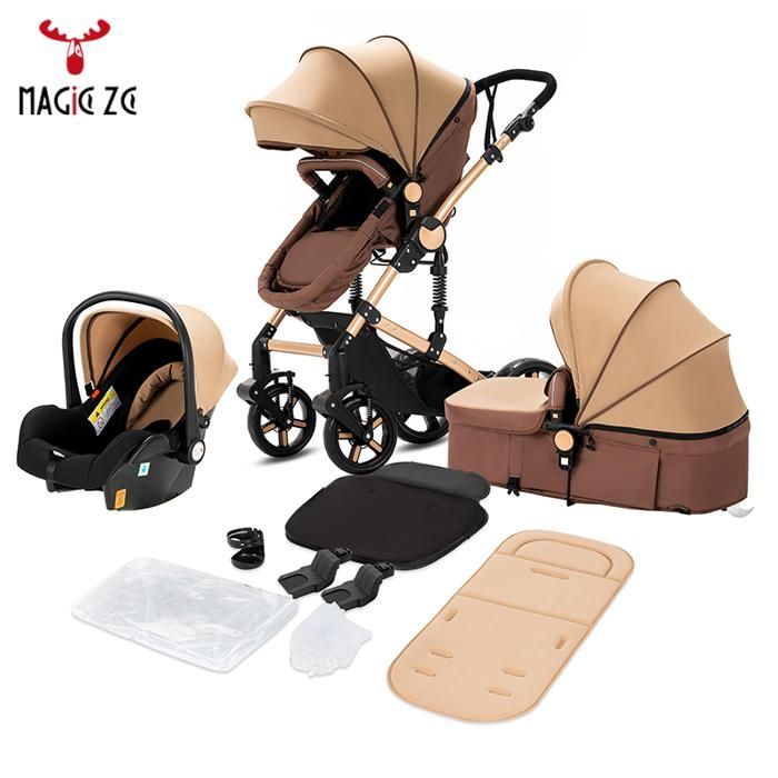 Poussette 3 en 1 Magic ZC Poussette Pousette trio 3 en 1 Pousette Cadre en alliage d'aluminium Pliage en un clic Max 15kg Kaki