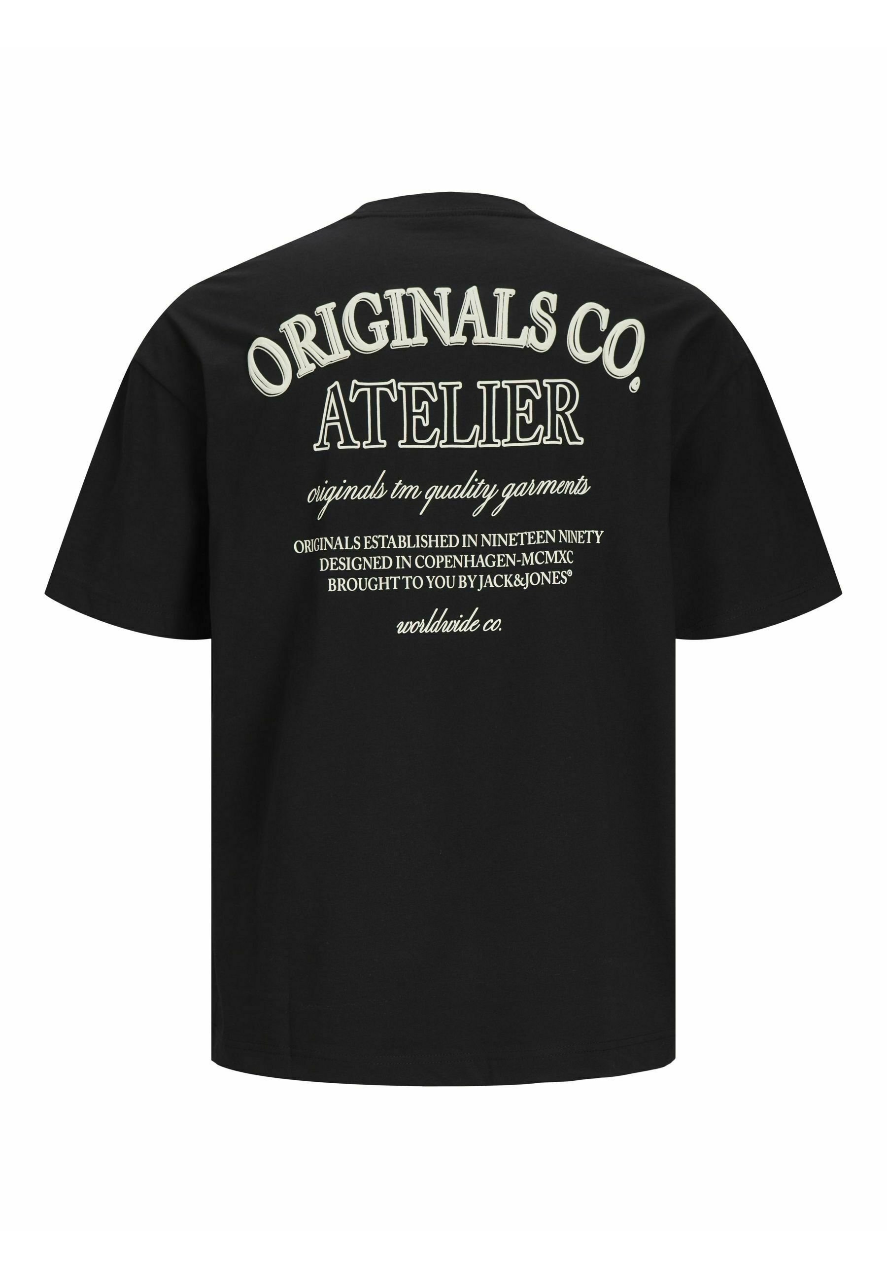 Jack & Jones JORSANTORINI BACK SS CREW NECK - T-shirt met print - zwart