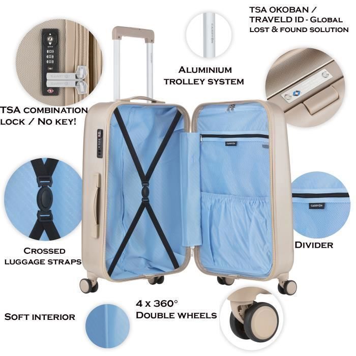 Mala média de 68 cm TSA - CarryOn Skyhopper bege - Mala expansível rígida de 65 litros