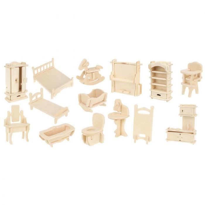 Meubles pour maisons de poupées - GENERIC - 34 pièces - Bois - À assembler - Mixte