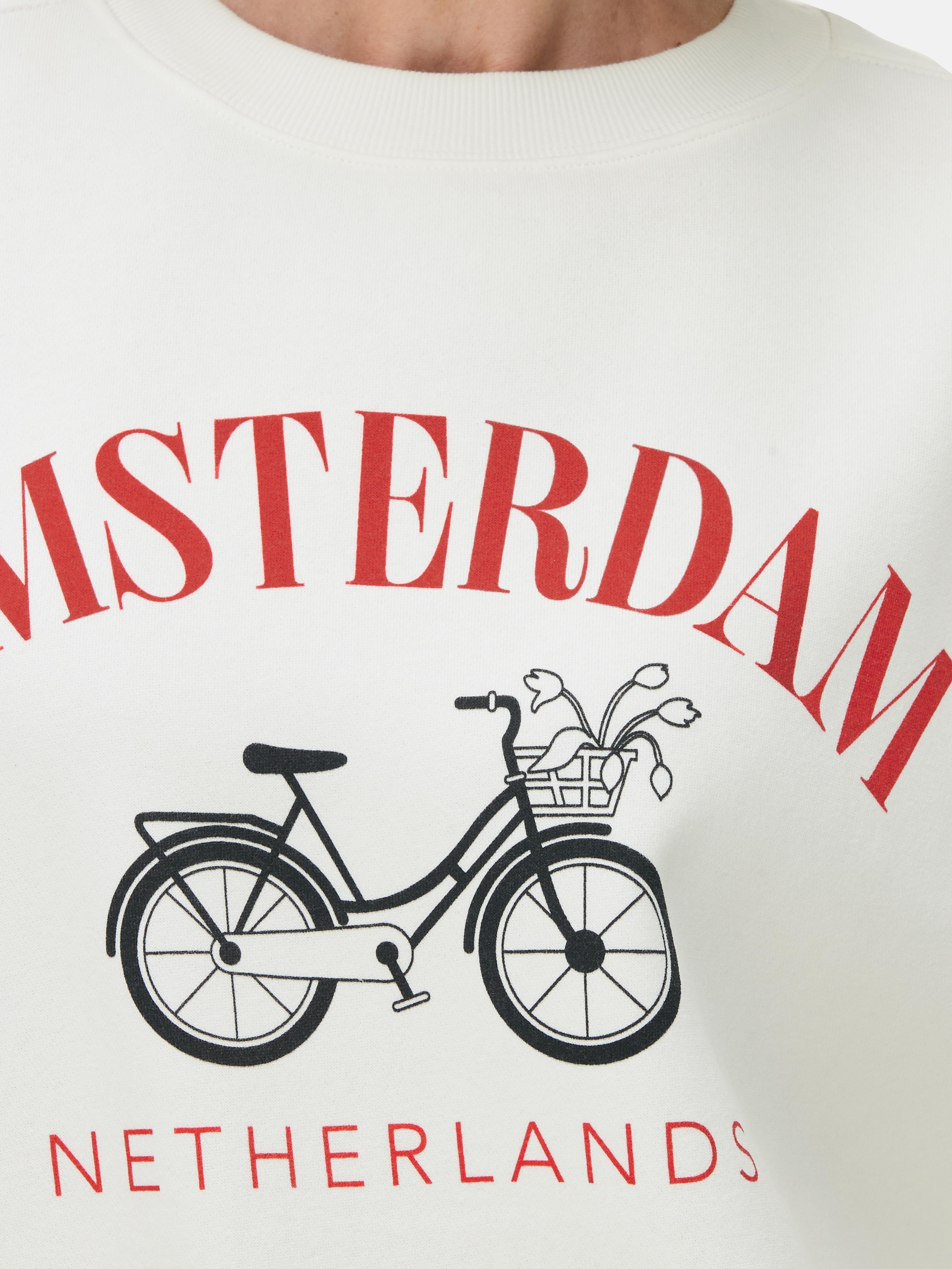 Φούτερ με φαρδιά γραμμή Amsterdam. Φούτερ με φαρδιά γραμμή με σχέδιο Amsterdam και χαριτωμένο στάμπα ποδηλάτου.