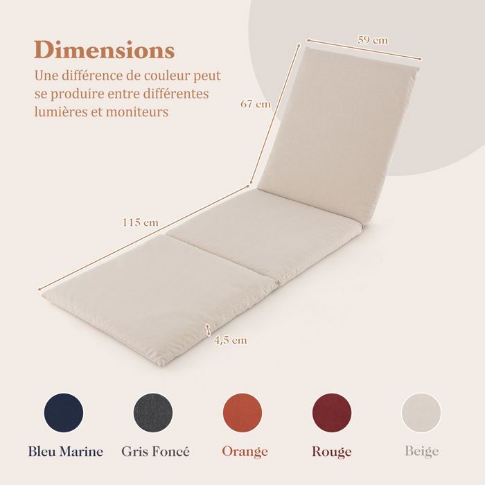 Cojín para tumbona de exterior COSTWAY con correa de fijación, plegable, elástico y transpirable, 182 x 59 cm, beige.