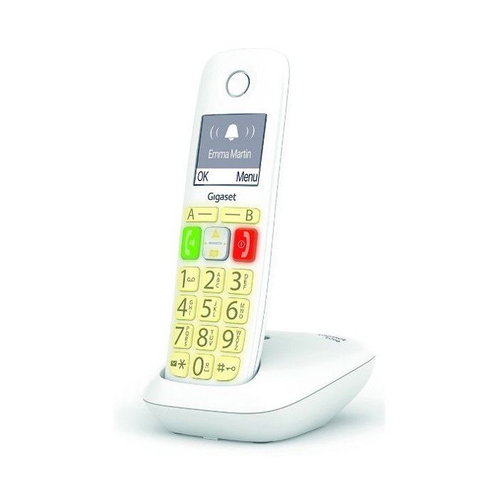 Teléfono inalámbrico GIGASET E290 blanco - Pantalla y teclas grandes - Modo de mejora de audio - Agenda telefónica para 150 contactos