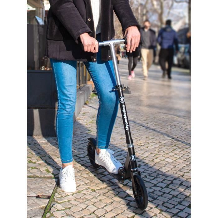 ROCKSTER HyperMotion Kinder-/Jugendsroller (max. Belastung 100 kg) | Zusammenklappbar | Fußbremse | 200-mm-Räder | ABEC-7-Antirutschprofil | Schwarz