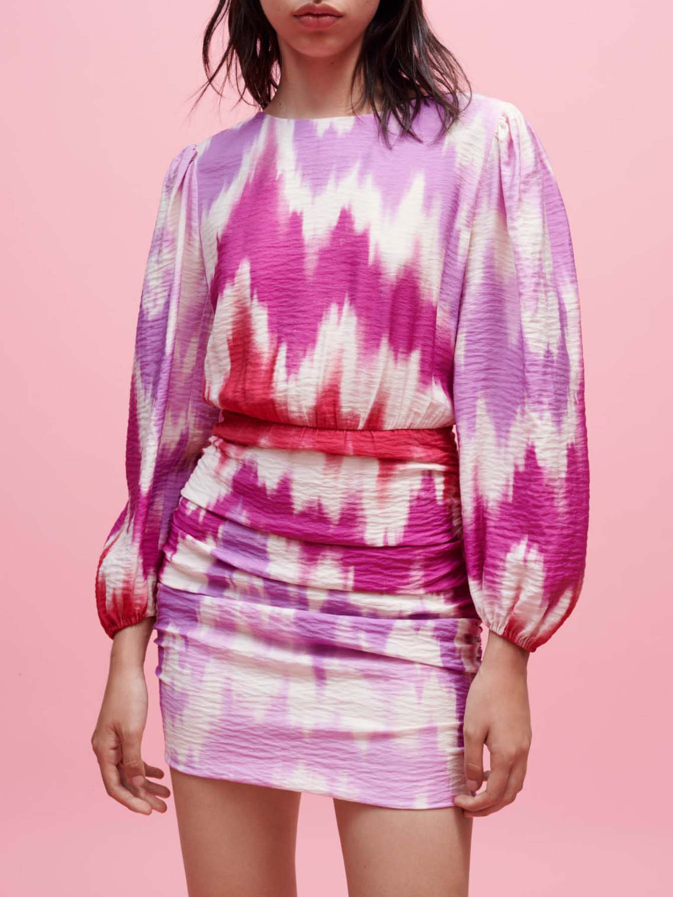 Jurk van viscose met tie-dye print - Fuchsia tie-dye
