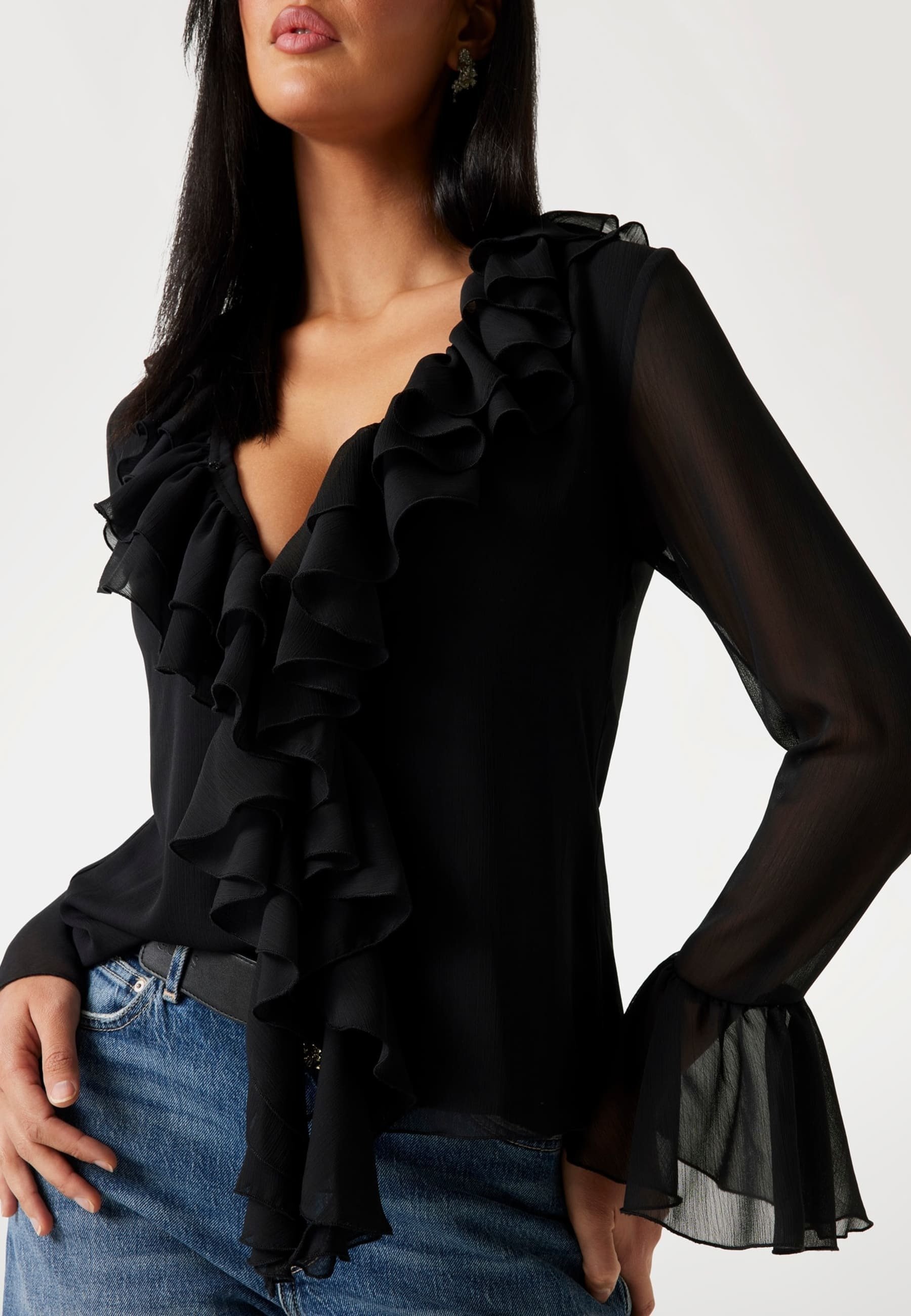 Guess RÜSCHEN - Top met lange mouwen - zwart