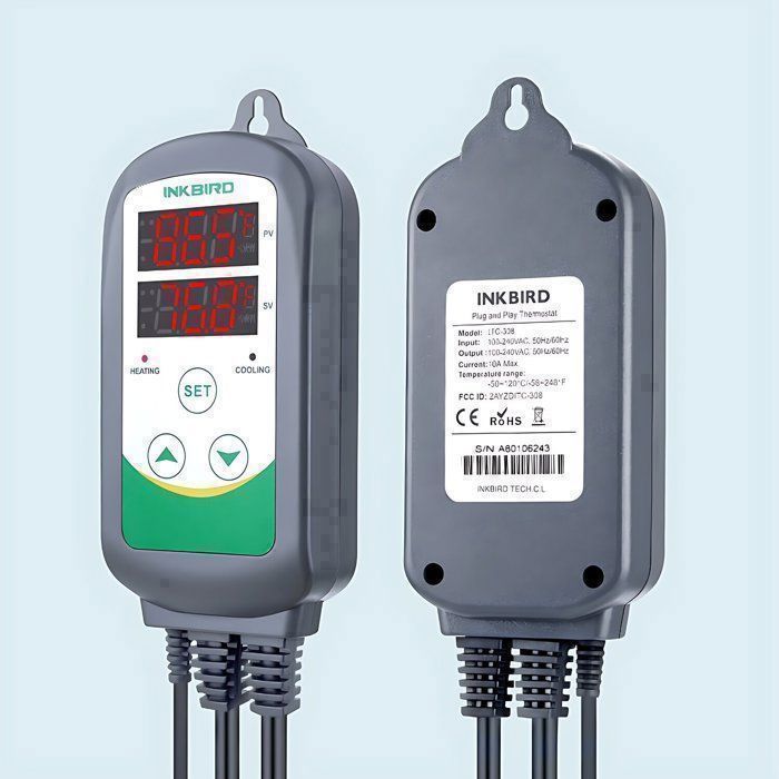 Controlador de temperatura INKBIRD ITC-308, termostato con enchufe y sonda digital, 2 relés, controlador de temperatura de calefacción de 220 V.