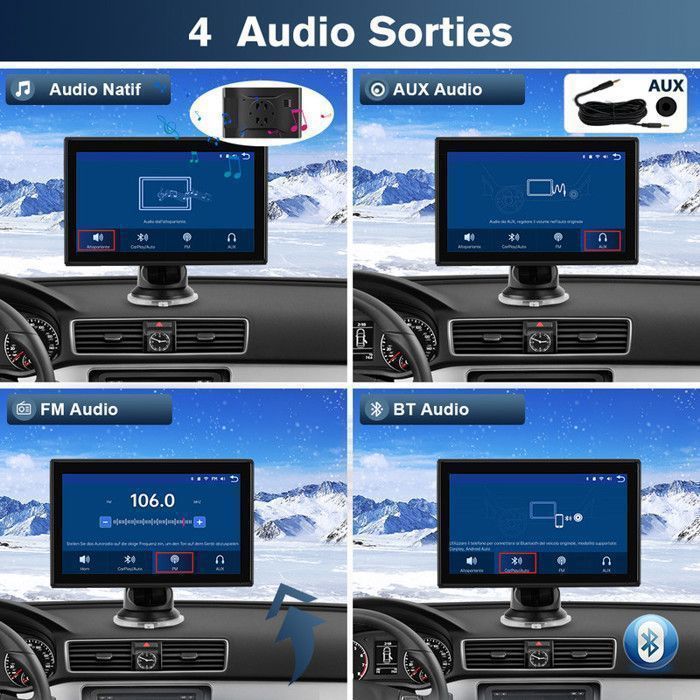 AWESAFE GPS Voiture 7 Pouces HD Écran Tactile avec Carplay Android Auto sans Fil Camera de recul