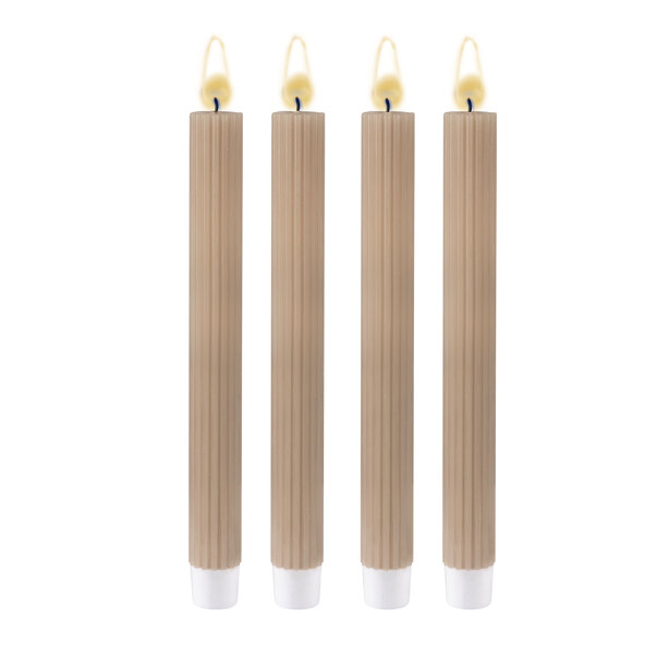 LED-Echtwachskerze, lang gerippt, creme, 2 x 2er Set