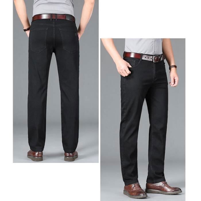 Pantaloni da uomo in denim nero, jeans elasticizzati a vita alta, ideali per il lavoro in primavera e autunno.