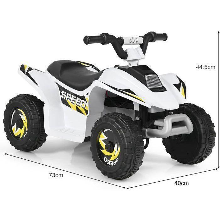 Quad eléctrico COSTWAY para niños, 6 V, 4,5 km/h máx. Cochecito para niños de 3 años en adelante, blanco.