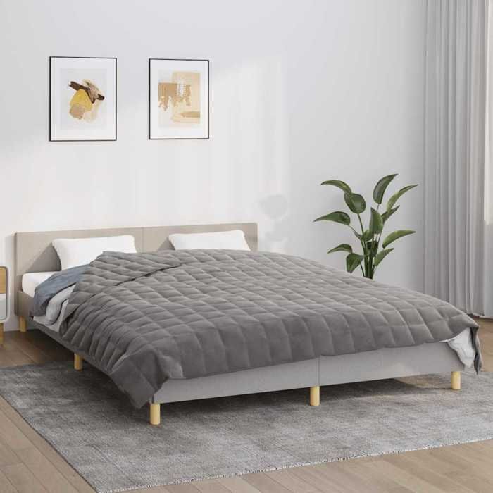 Manta con peso vidaXL 200x200 cm, 9 kg, Gris, Tejido efecto algodón, Acolchada y transpirable, Hipoalergénica 350778