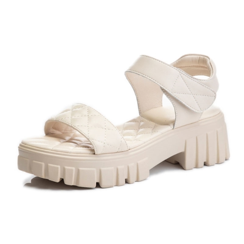 Sandales en cuir pour femmes, nouveauté été, motif losanges, semelle plate, fermeture velcro, style décontracté, ancre, en promotion