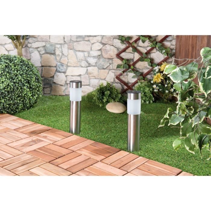 Baliza solar LED con sensor de luz - Lunartec - Redonda - Acero inoxidable - 2 bombillas - Exterior