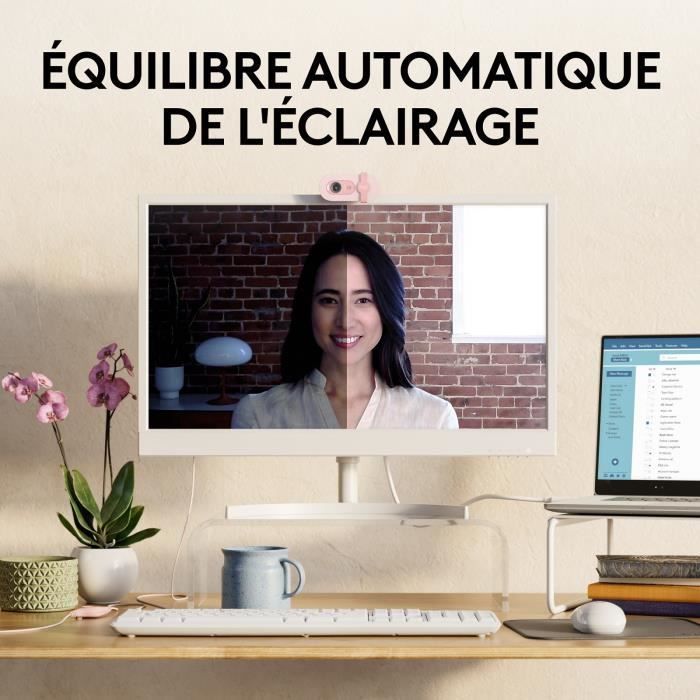 Cámara web - Full HD 1080p - Logitech - Brio 100 - Micrófono integrado - Rosa