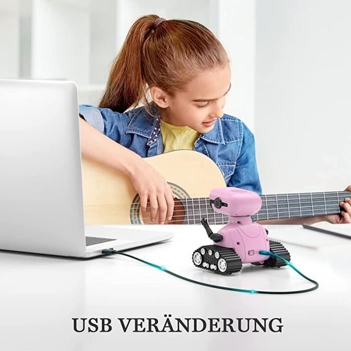 Robot ricaricabile per bambini, giocattolo telecomandato con occhi a LED, musica e suoni divertenti per bambini dai 3 agli 8 anni - Rosa