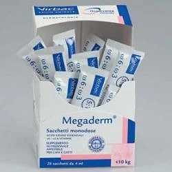Suplemento alimentar VIRBAC Megaderm para cães com mais de 10 kg, 28 sachês com uma dose.